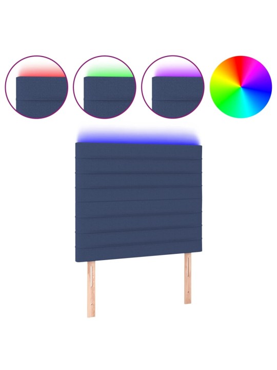 Gultas galvgalis ar led, 90x5x118/128 cm, zils audums