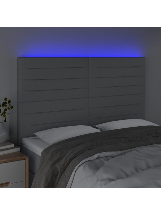Gultas galvgalis ar LED, 144x5x118/128 cm, gaiši pelēks audums