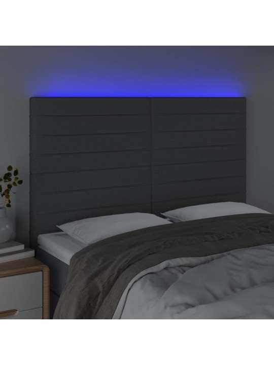 Gultas galvgalis ar LED, 144x5x118/128 cm, tumši pelēks audums
