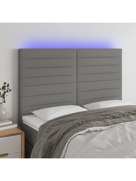 Gultas galvgalis ar LED, 144x5x118/128 cm, tumši pelēks audums
