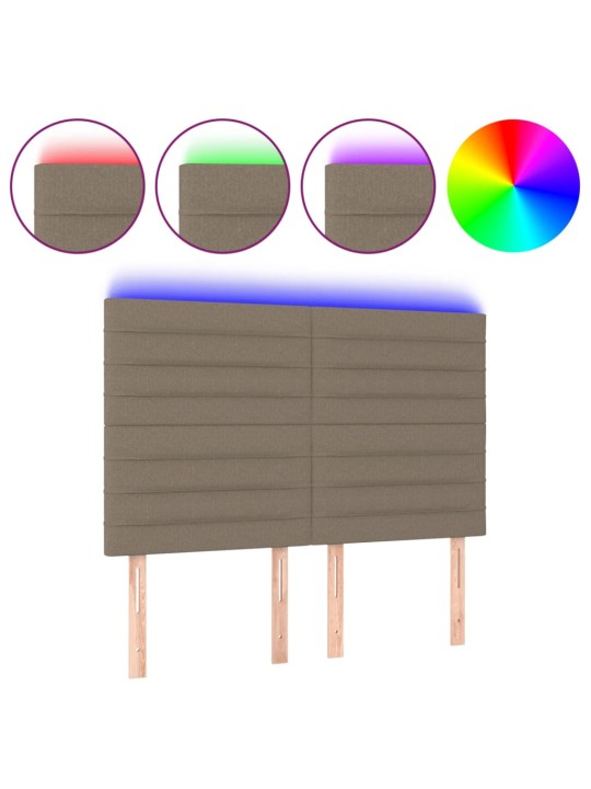 Gultas galvgalis ar LED, 144x5x118/128 cm, pelēkbrūns audums