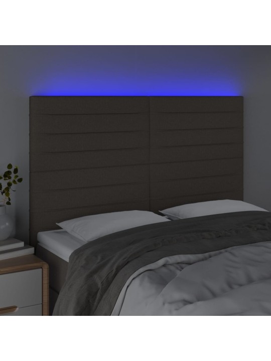 Gultas galvgalis ar LED, 144x5x118/128 cm, pelēkbrūns audums