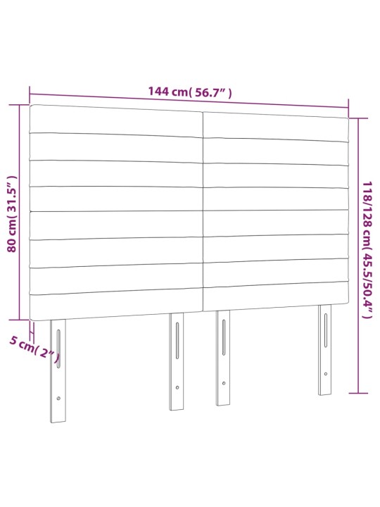 Gultas galvgalis ar LED, 144x5x118/128 cm, pelēkbrūns audums