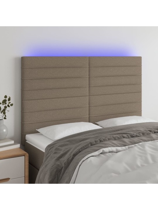 Gultas galvgalis ar LED, 144x5x118/128 cm, pelēkbrūns audums