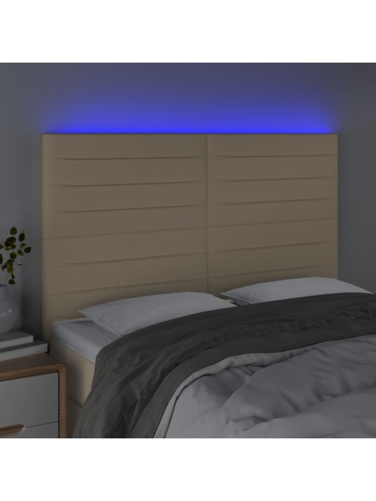 Gultas galvgalis ar led, 144x5x118/128 cm, krēmkrāsas audums