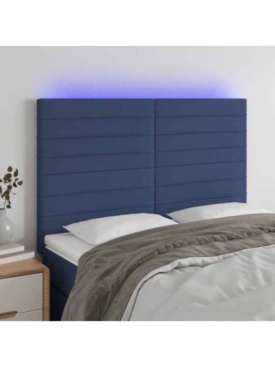 Gultas galvgalis ar LED, 144x5x118/128 cm, zils audums
