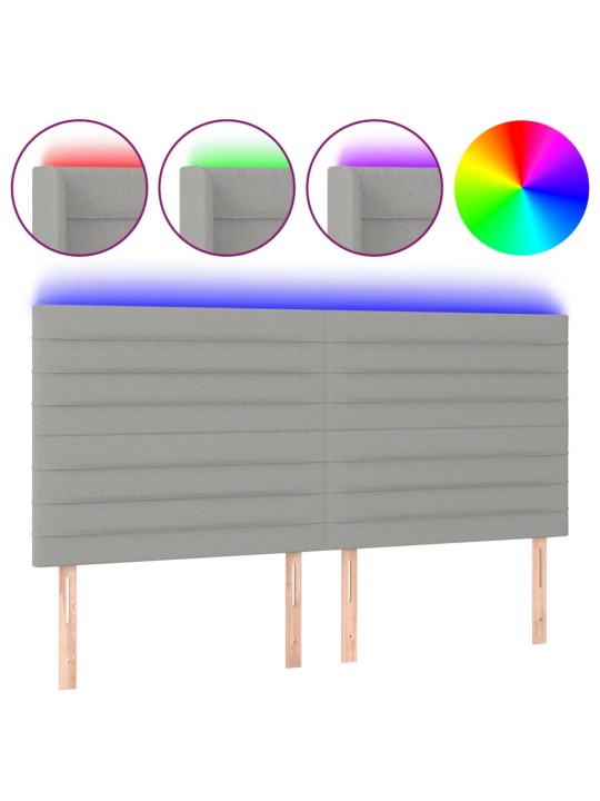 Gultas galvgalis ar LED, 180x5x118/128 cm, gaiši pelēks audums