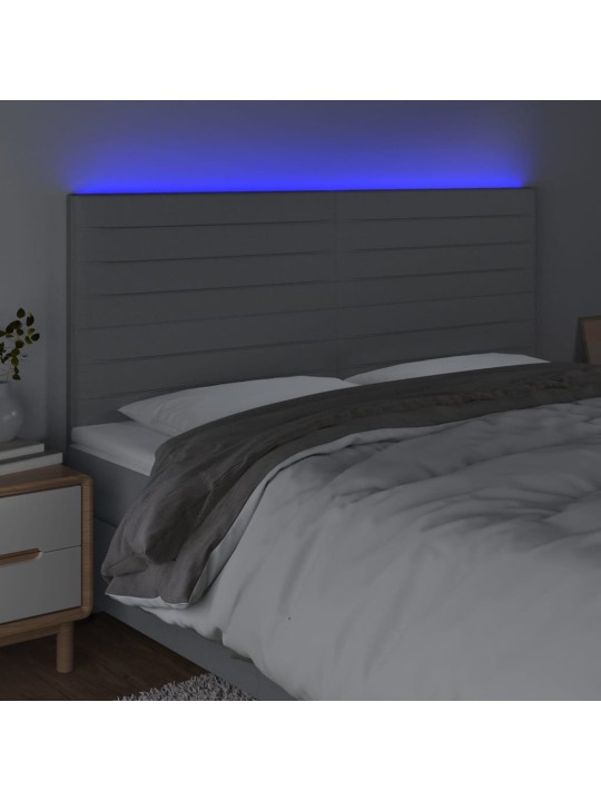 Gultas galvgalis ar LED, 180x5x118/128 cm, gaiši pelēks audums