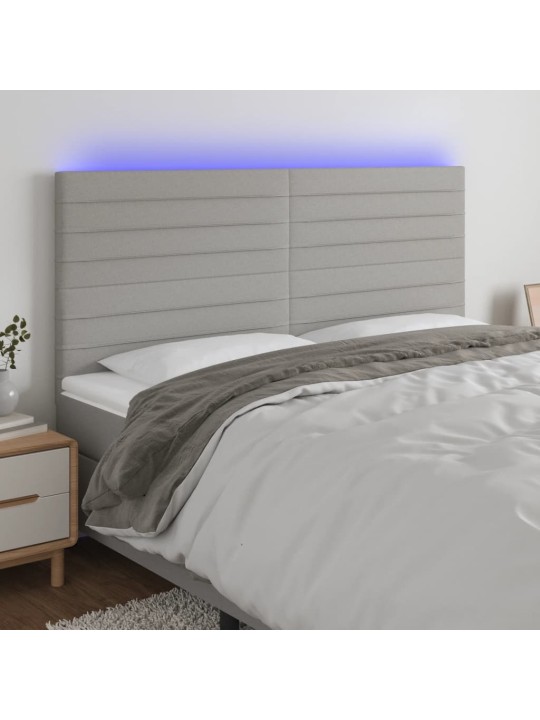 Gultas galvgalis ar LED, 180x5x118/128 cm, gaiši pelēks audums
