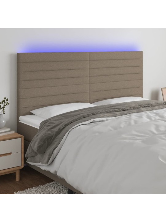 Gultas galvgalis ar LED, 180x5x118/128 cm, pelēkbrūns audums
