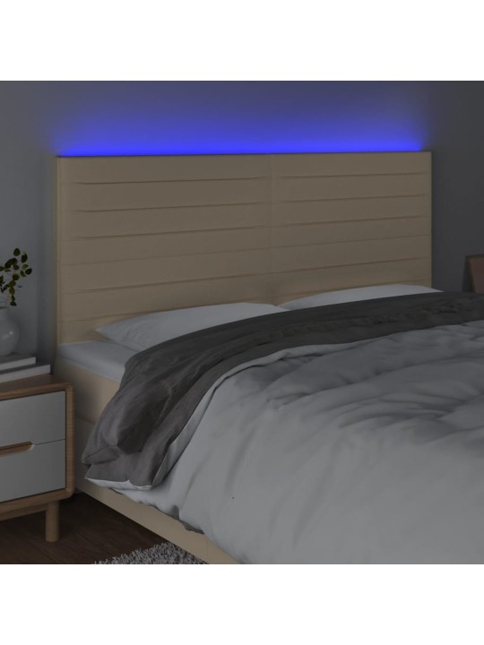 Gultas galvgalis ar led, 180x5x118/128 cm, krēmkrāsas audums