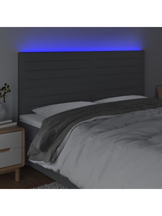 Gultas galvgalis ar led, 200x5x118/128 cm, tumši pelēks audums