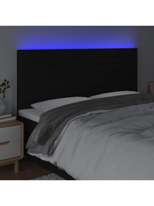 Gultas galvgalis ar led, 200x5x118/128 cm, melns audums