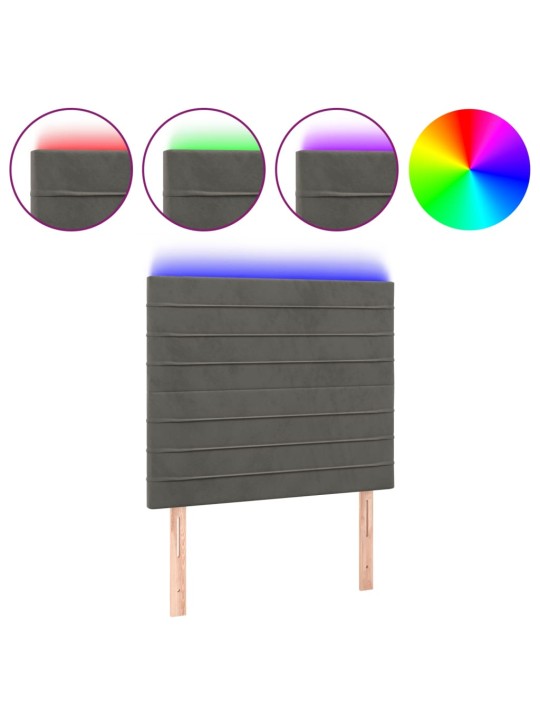 Gultas galvgalis ar led, 83x16x118/128 cm, tumši pelēks samts