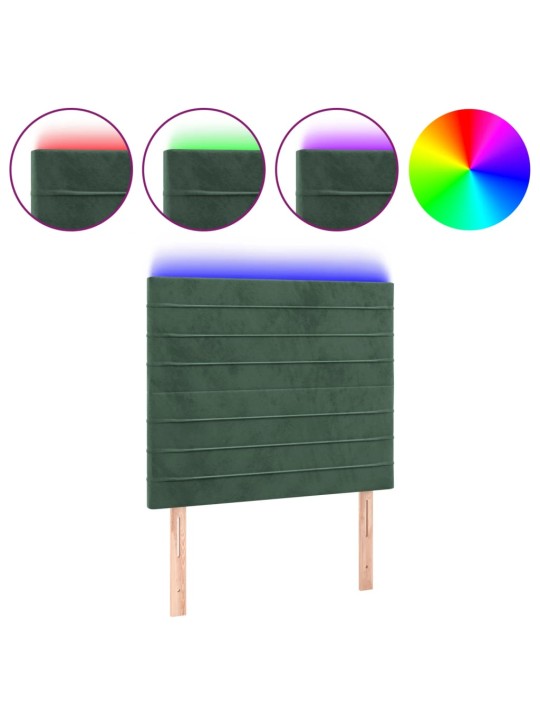 Gultas galvgalis ar led, 90x5x118/128 cm, tumši zaļš samts