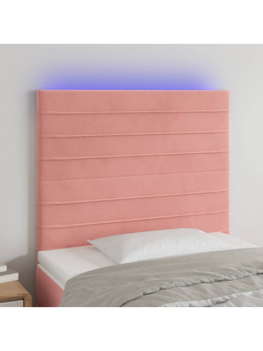 Gultas galvgalis ar led, 90x5x118/128 cm, rozā samts