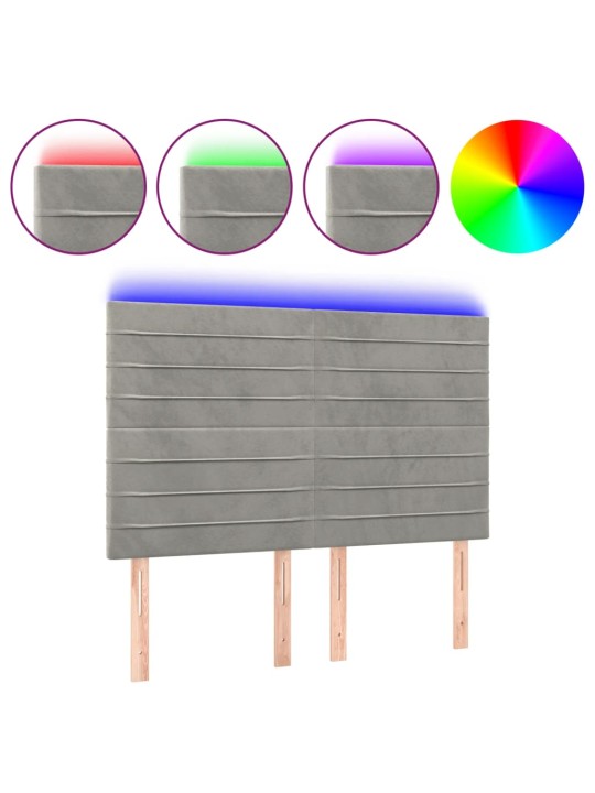 Gultas galvgalis ar LED, 144x5x118/128 cm, gaiši pelēks samts