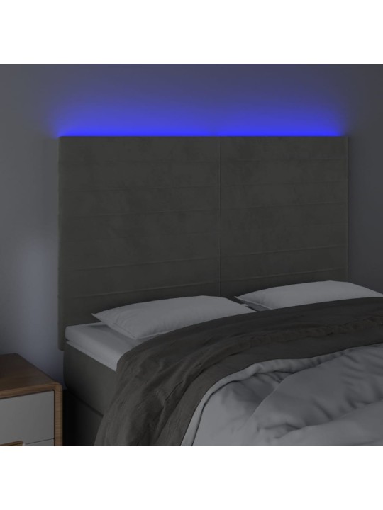 Gultas galvgalis ar LED, 144x5x118/128 cm, gaiši pelēks samts