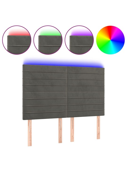 Gultas galvgalis ar LED, 144x5x118/128 cm, tumši pelēks samts