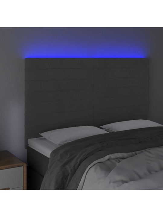 Gultas galvgalis ar LED, 144x5x118/128 cm, tumši pelēks samts