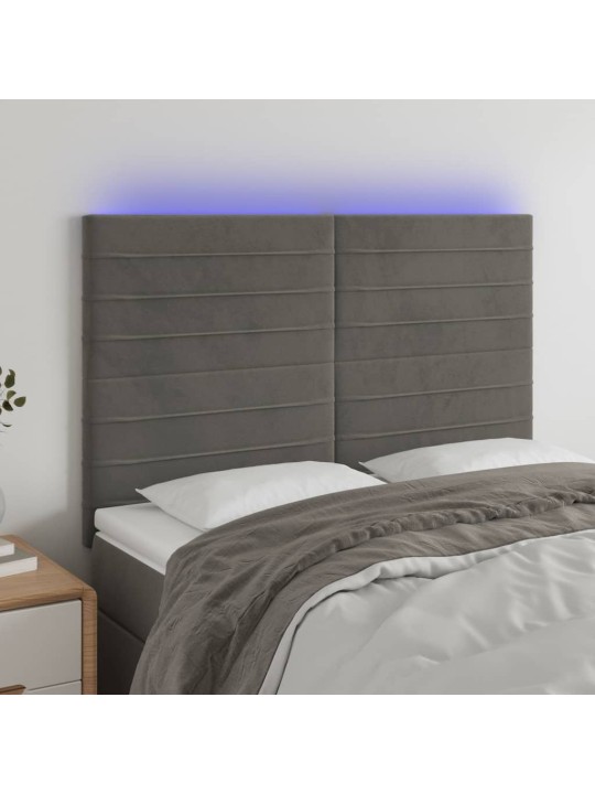 Gultas galvgalis ar LED, 144x5x118/128 cm, tumši pelēks samts
