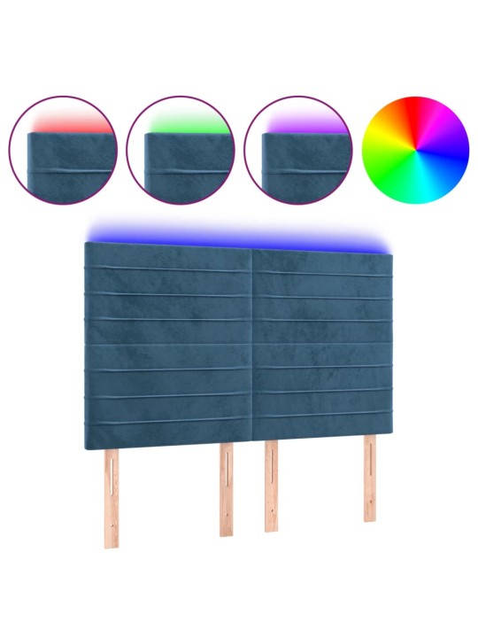 Gultas galvgalis ar LED, 144x5x118/128 cm, tumši zils samts