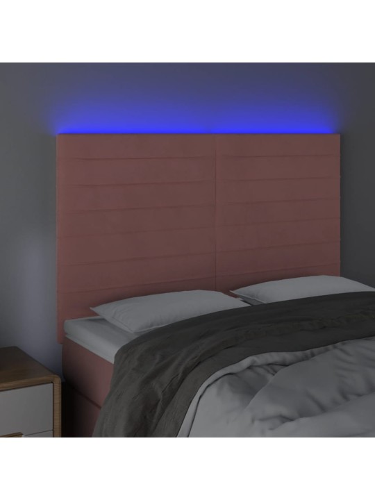Gultas galvgalis ar led, 144x5x118/128 cm, rozā samts
