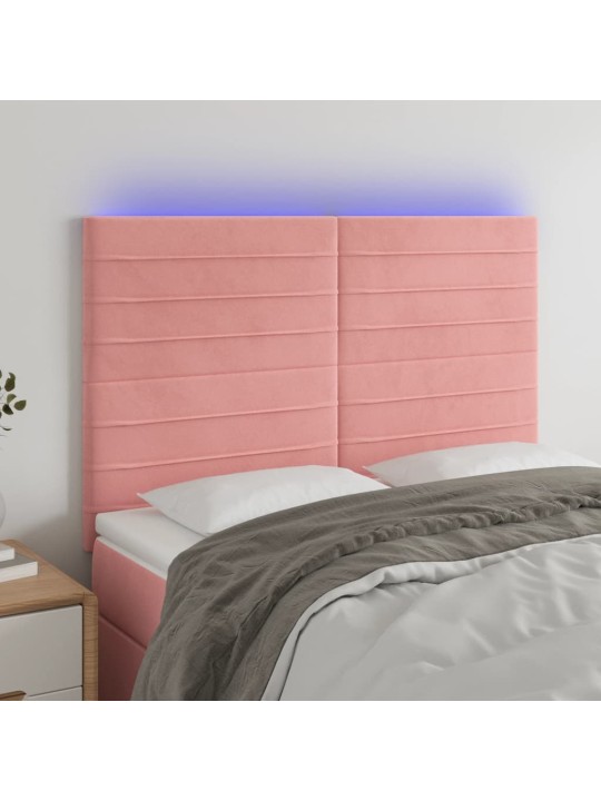 Gultas galvgalis ar led, 144x5x118/128 cm, rozā samts