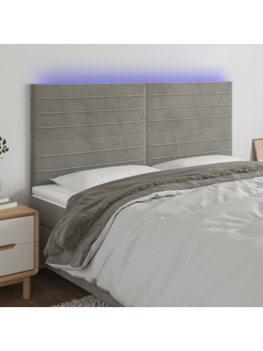 Gultas galvgalis ar LED, 160x5x118/128 cm, gaiši pelēks samts