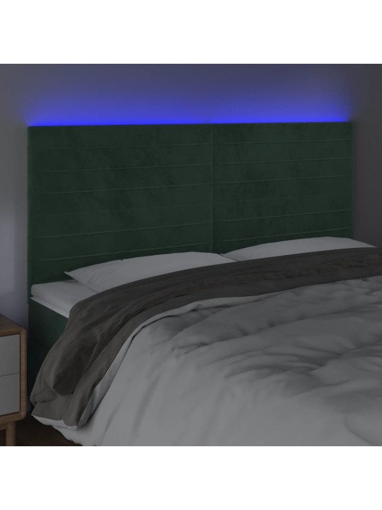 Gultas galvgalis ar LED, 160x5x118/128 cm, tumši zaļš samts