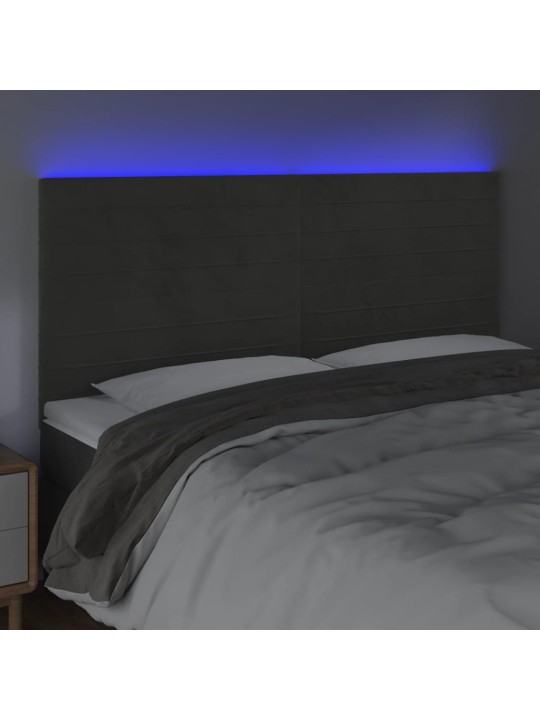 Gultas galvgalis ar LED, 180x5x118/128 cm, tumši pelēks samts