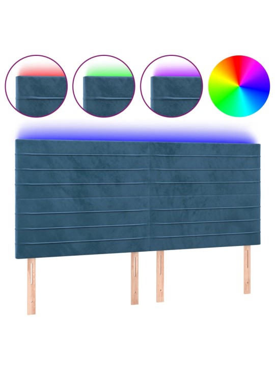 Gultas galvgalis ar LED, 180x5x118/128 cm, tumši zils samts