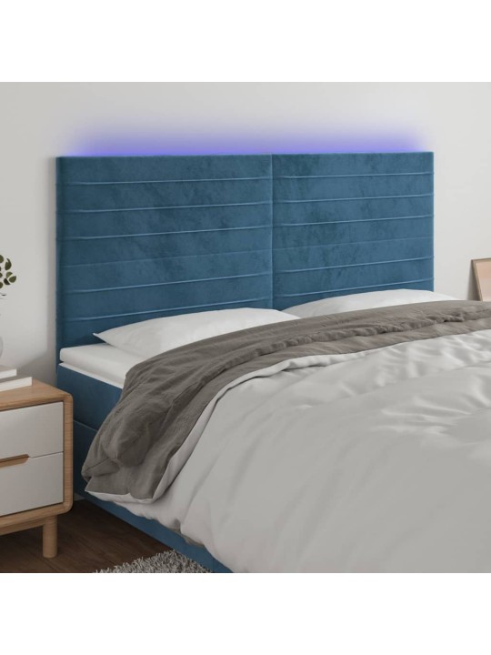 Gultas galvgalis ar LED, 180x5x118/128 cm, tumši zils samts