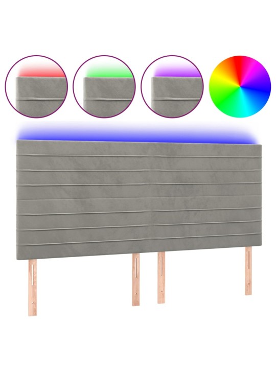 Gultas galvgalis ar led, 200x5x118/128 cm, gaiši pelēks samts