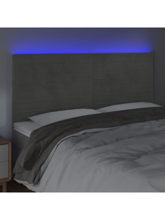 Gultas galvgalis ar led, 200x5x118/128 cm, gaiši pelēks samts