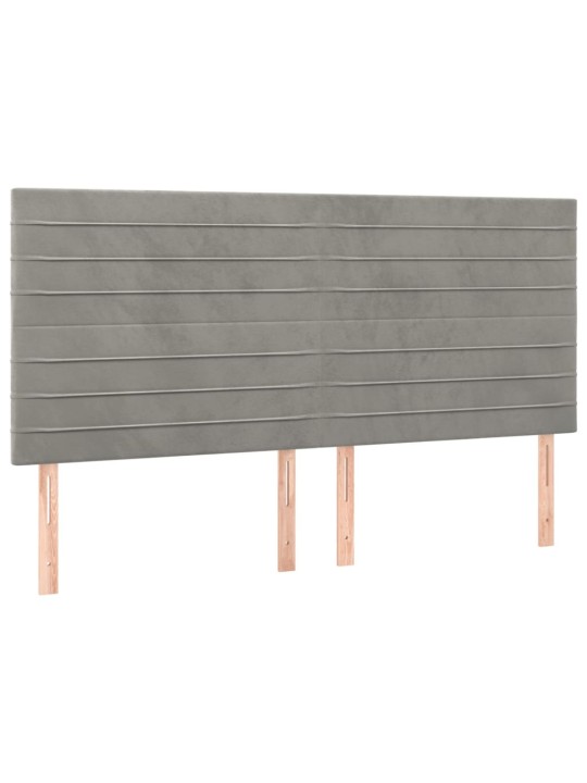 Gultas galvgalis ar led, 200x5x118/128 cm, gaiši pelēks samts