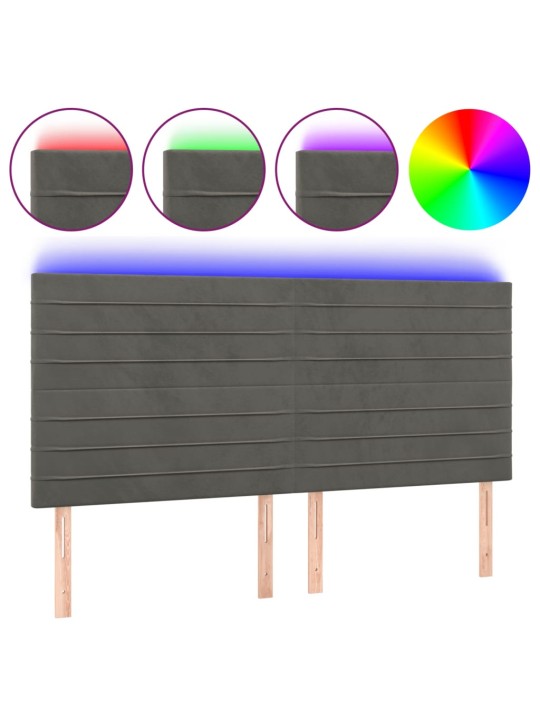Gultas galvgalis ar led, 200x5x118/128 cm, tumši pelēks samts