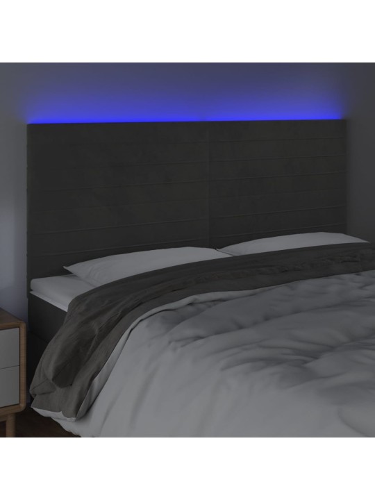 Gultas galvgalis ar led, 200x5x118/128 cm, tumši pelēks samts
