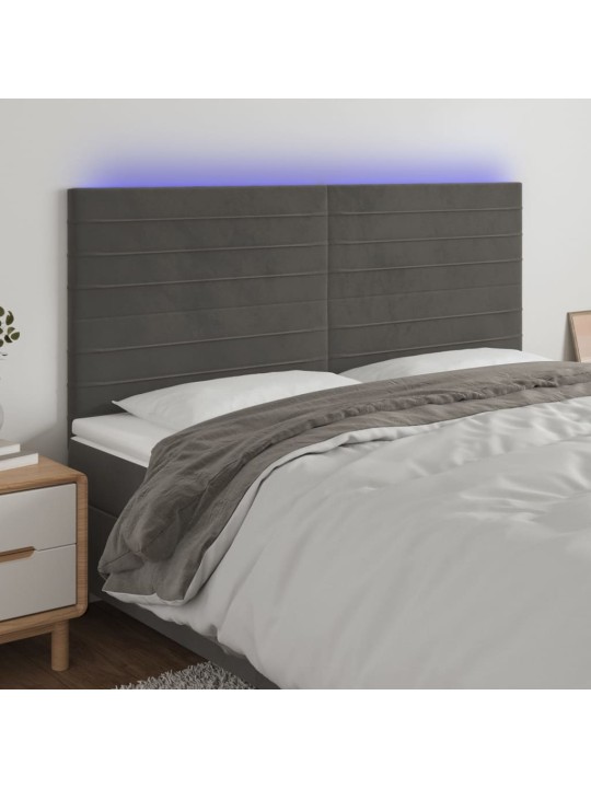 Gultas galvgalis ar led, 200x5x118/128 cm, tumši pelēks samts