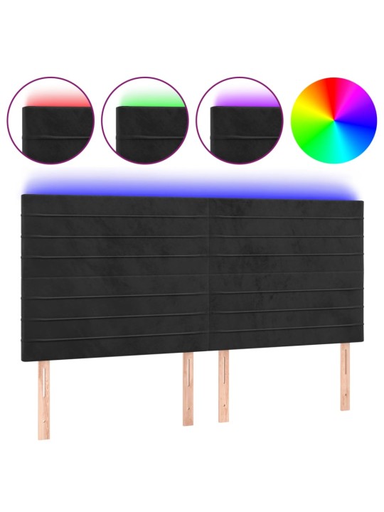 Gultas galvgalis ar led, 200x5x118/128 cm, melns samts