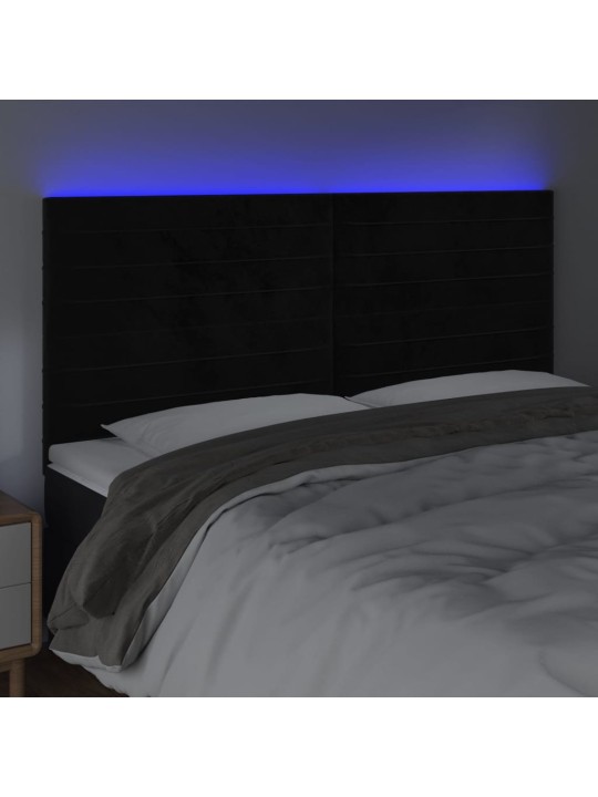 Gultas galvgalis ar led, 200x5x118/128 cm, melns samts
