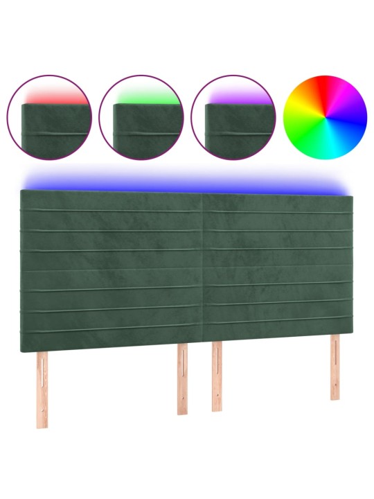 Gultas galvgalis ar led, 200x5x118/128 cm, tumši zaļš samts