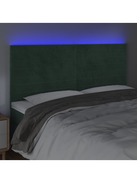 Gultas galvgalis ar led, 200x5x118/128 cm, tumši zaļš samts