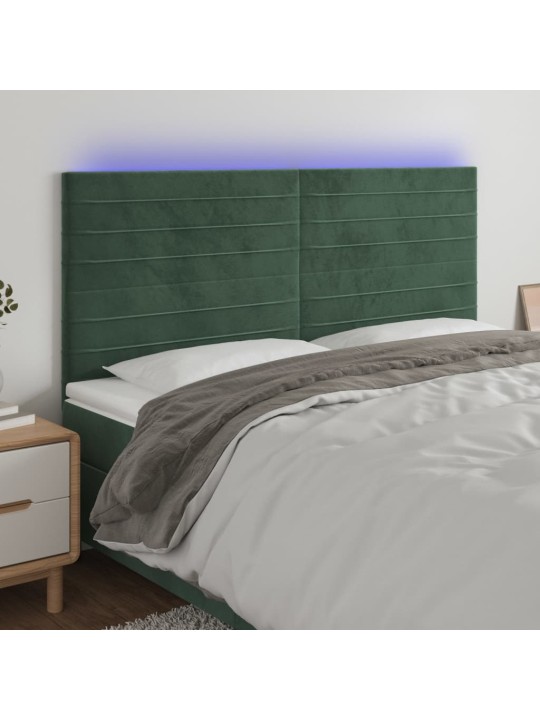 Gultas galvgalis ar led, 200x5x118/128 cm, tumši zaļš samts