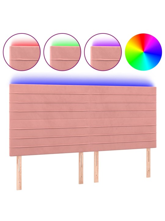 Gultas galvgalis ar led, 200x5x118/128 cm, rozā samts