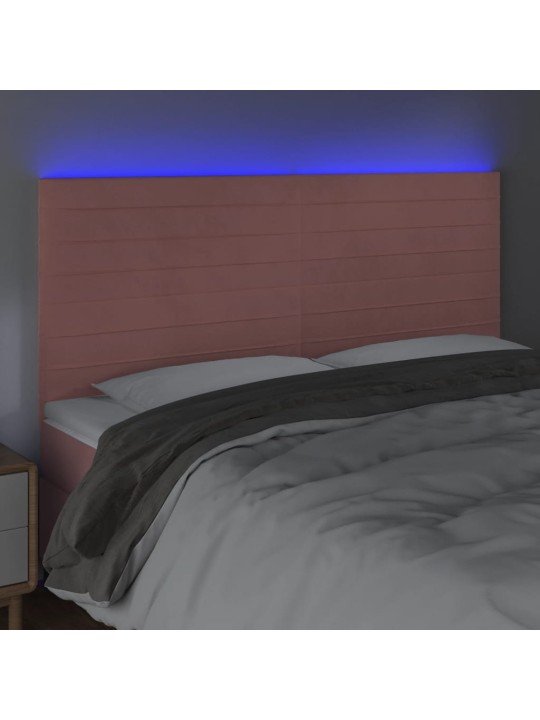 Gultas galvgalis ar led, 200x5x118/128 cm, rozā samts