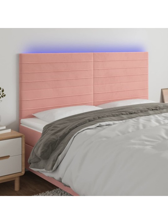 Gultas galvgalis ar led, 200x5x118/128 cm, rozā samts