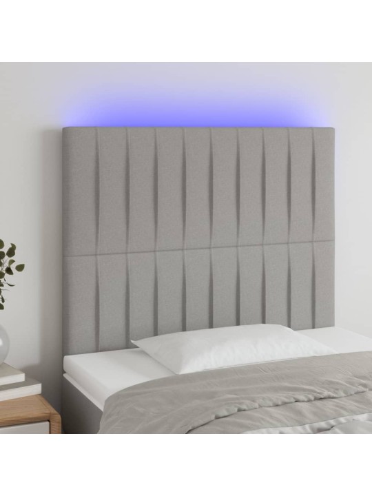 Gultas galvgalis ar led, 80x5x118/128 cm, gaiši pelēks audums
