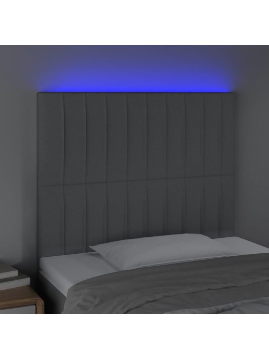 Gultas galvgalis ar led, 90x5x118/128 cm, gaiši pelēks audums