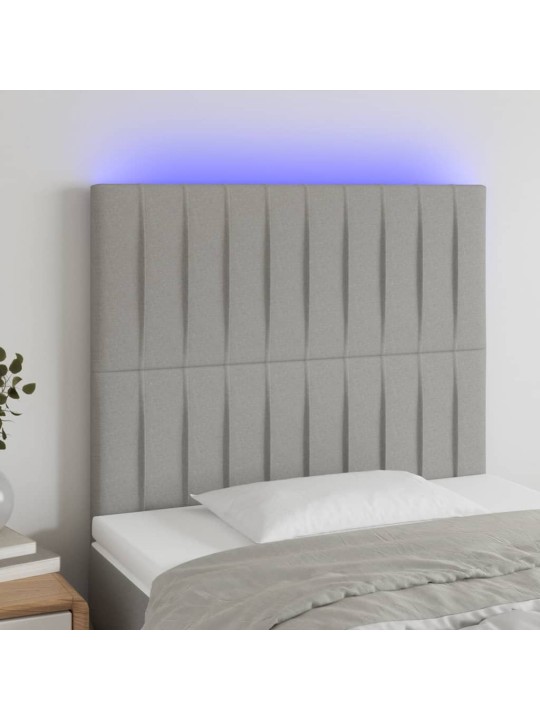 Gultas galvgalis ar led, 90x5x118/128 cm, gaiši pelēks audums